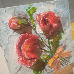 Original acrylic, relief art painting. A bouquet of field poppies of Ukraine