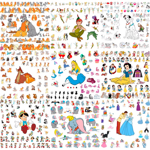 Disney Character Bitmap Disney Svg Png Mega Bundle, Disney Characters Svg Png - Inspire Uplift