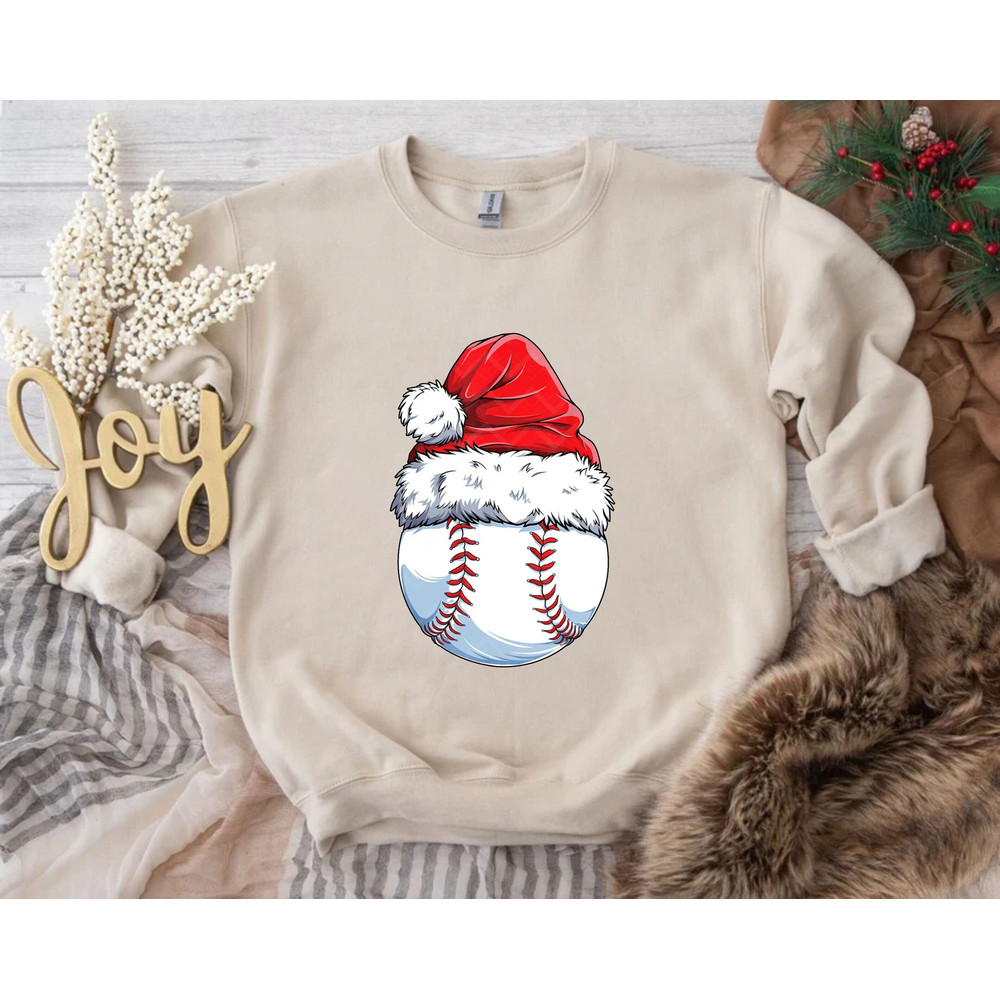 Baseball Ball Santa Hat Sweatshirt, Baseball Gift, Christmas Sweatshirt, Xmas Gift, Baseball Mom, Baseball Coach Gift, Baseball Player Gift.jpg