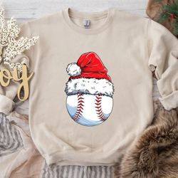 baseball ball santa hat sweatshirt, baseball gift, christmas sweatshirt, xmas gift, baseball mom, baseball coach gift, b