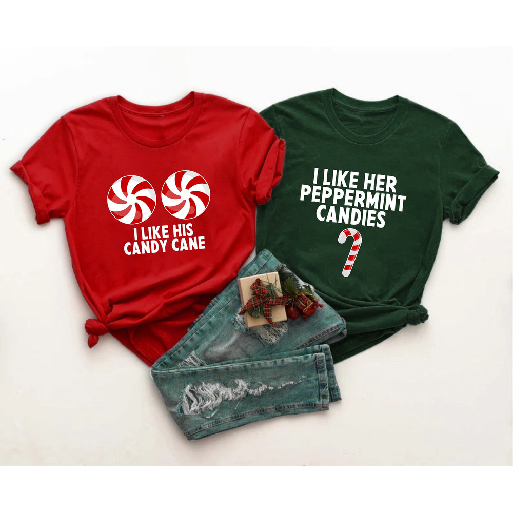 Couple Shirts, I Like Her Peppermint Candies Shirt, I Like His Candy Cane Shirt, Couple Christmas PJs, Matching Shirts, Christmas Shirt.jpg