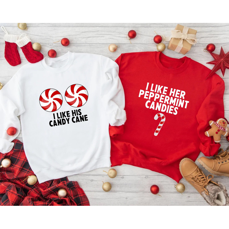 Couples Sweatshirts, I Like Her Peppermint Candies Shirt, I Like His Candy Cane Sweater, Matching Christmas, Christmas Sweater, Xmas Sweater.jpg