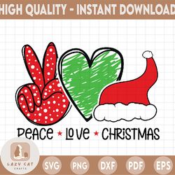 Peace Love Christmas Christmas Holiday Santa Hat Christmas SVG, Digital cut file, winter svg, Merry Christmas svg, Funny