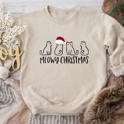 meowy christmas sweatshirt, cat lover sweatshirt, cat lover gift, christmas sweatshirt, cat mom sweatshirt, cat sweater,
