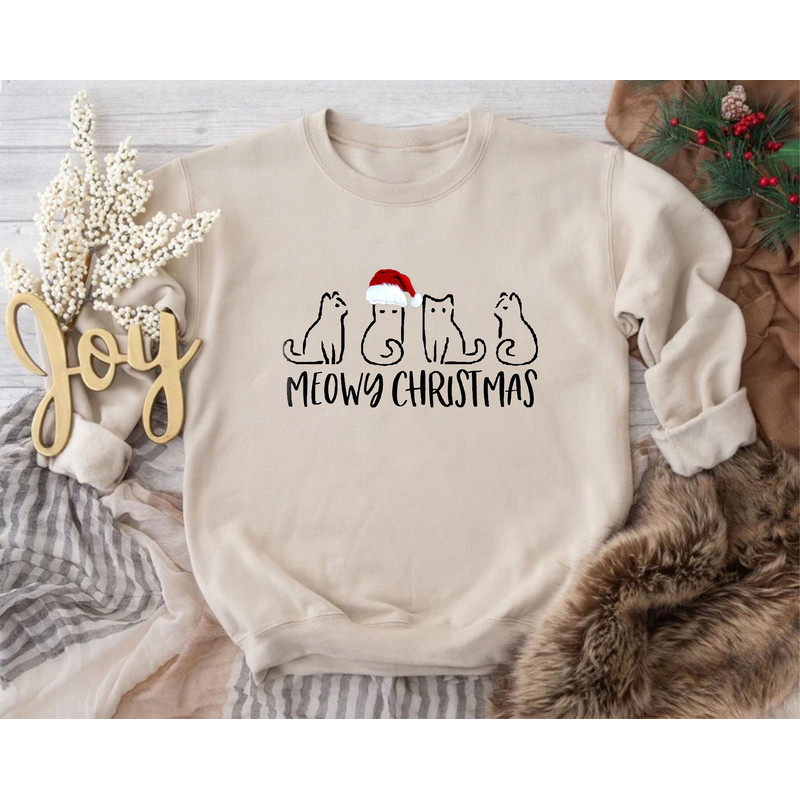 Meowy Christmas Sweatshirt, Cat Lover Sweatshirt, Cat Lover Gift, Christmas Sweatshirt, Cat Mom Sweatshirt, Cat Sweater, Gifts For Cat Lover.jpg