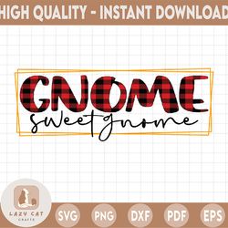 Gnome Sweet Gnome Christmas Buffalo Plaid PNG, Red and Black Plaid Gnome, Digital Download