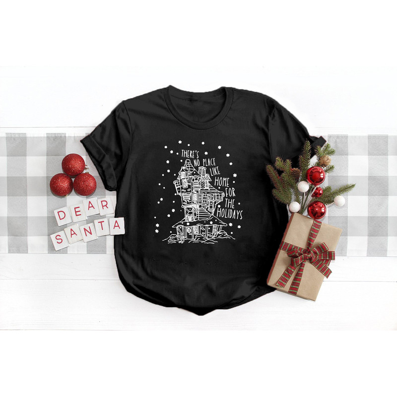 There's No Place like Home for the Holidays, HP Wizard Houses Shirt, HP Fans, Christmas Shirt, Holiday Shirt, Christmas Party Shirt.jpg