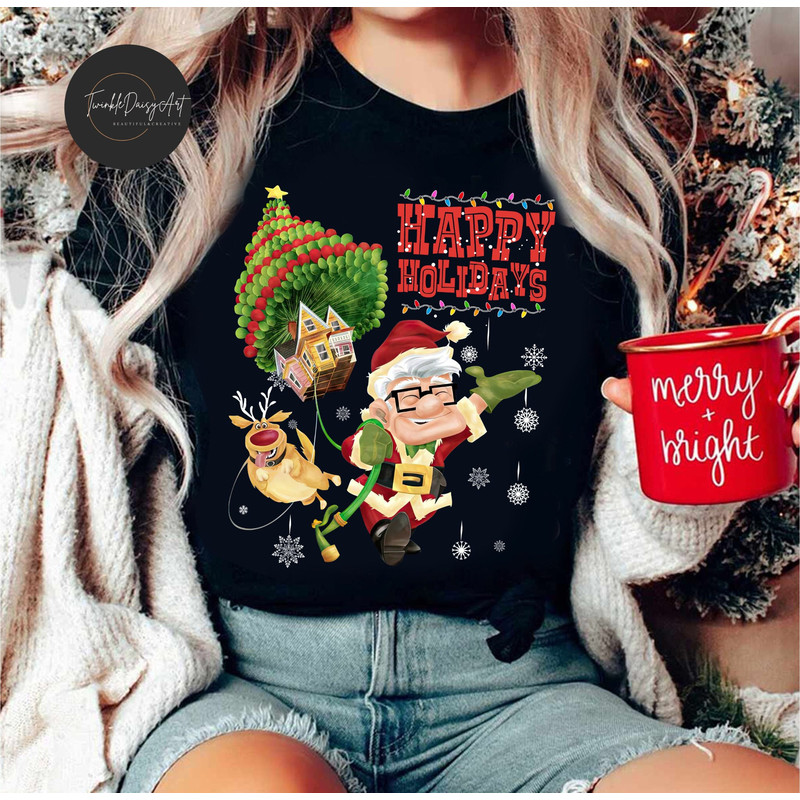 Disney Pixar Up Christmas Shirt, Carl and Dug Dog Santa Claus, Disney Christmas Balloons shirt, Very Merry Christmas, WDW Disneyland Trip.jpg