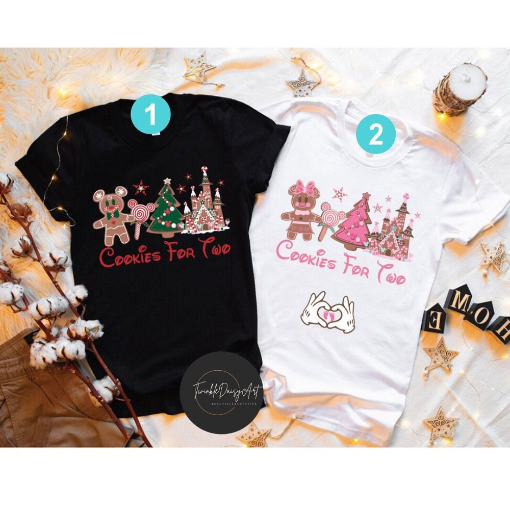 Gingerbread Disney Christmas Cookies For Two Pregnancy Announcement Shirt, Family Christmas Maternity Pregnancy Reveal, Mickey Minnie Shirt.jpg