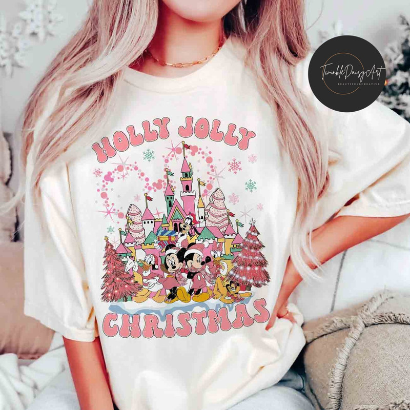 Holly Jolly Pink Disney Christmas shirt, Mickey & Friends Christmas Sweatshirt, Christmas Disney Vacation 2023, Mickey's Very Merry Xmas Tee.jpg