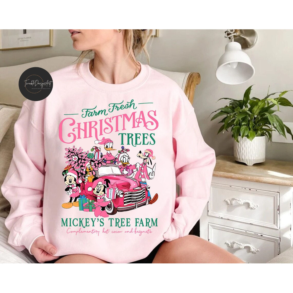 Mickey & Friends Christmas Tree Farm Sweatshirt, Pink Christmas Tree shirts, Disney Christmas Family shirt, Mickey's very merry Christmas.jpg