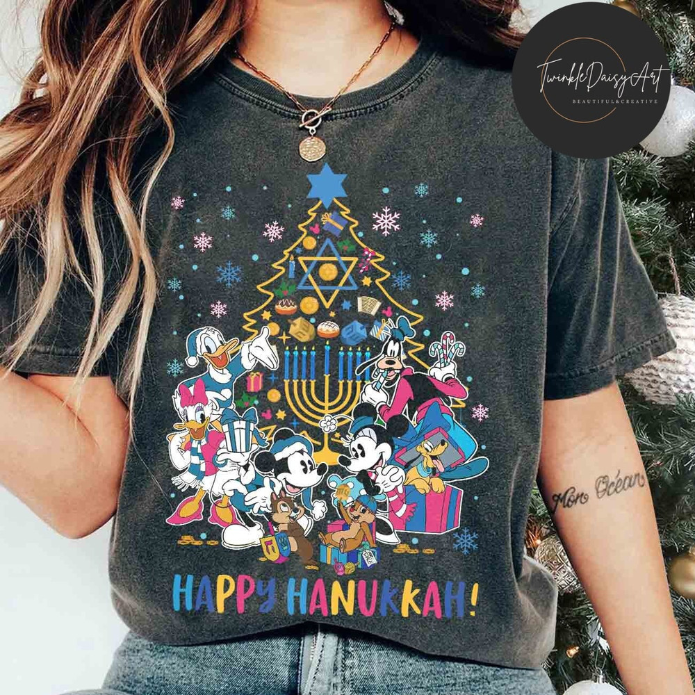 Mickey & Friends Happy Hanukkah Shirt, Disney Festival of Lights T-shirt, Disneyland Holiday Outfit, Hanukkah 2023 shirt, Disney Trip shirt.jpg
