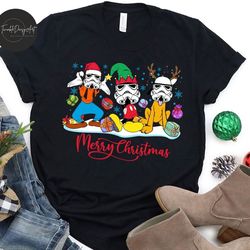 mickey & friends star wars christmas sweatshirt, mickey stormtrooper holiday shirt, disney xmas matching tee, star wars