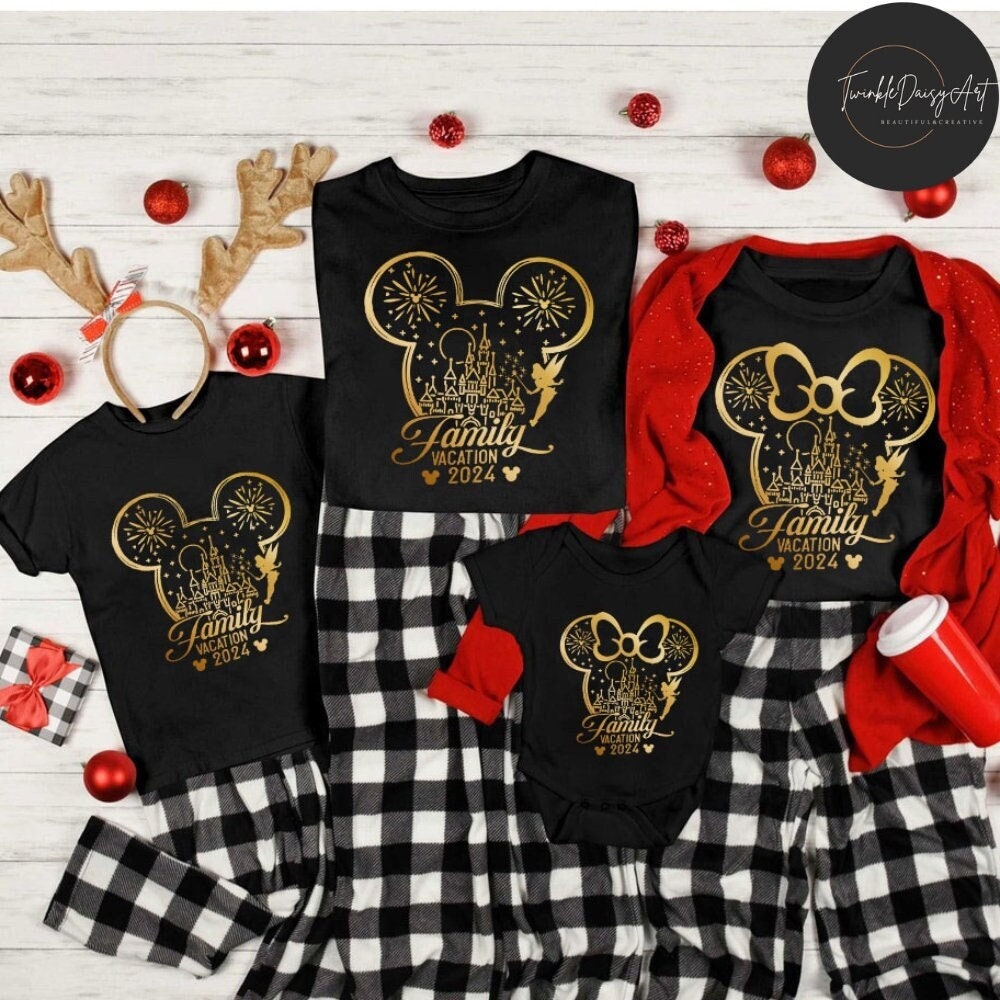 Mickey Minnie Ears Disney Family Vacation 2024 Shirt, Happy New Year 2024, Disney Family New Year's Eve First Trip 2024, Disney Castle Shirt.jpg