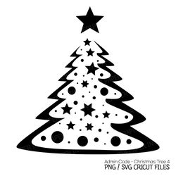 Christmas Tree Black Silhouette SVG | Star PNG Cute Kawaii Illustration Decoration Element Charming
