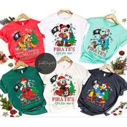 personalized disney pirate christmas family shirt, mickey and minnie pirate shirt, pirates of caribbean, disney christma