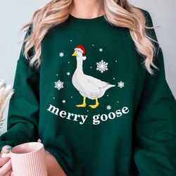 merry goose crewneck sweatshirt , silly goose christmas sweatshirt , festive goose crew neck, silly goose university, si