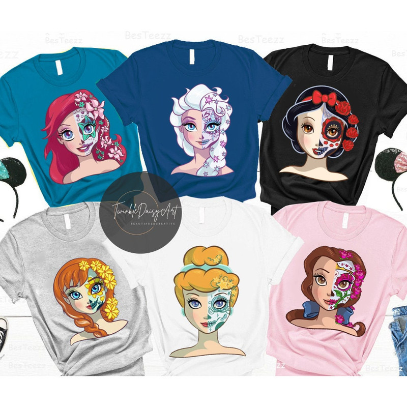 Personalized Disney Princess Skull sugar Mask shirt, Disney Dia de los muertos shirt, Day of the dead shirt, Mexican Halloween shirt.jpg