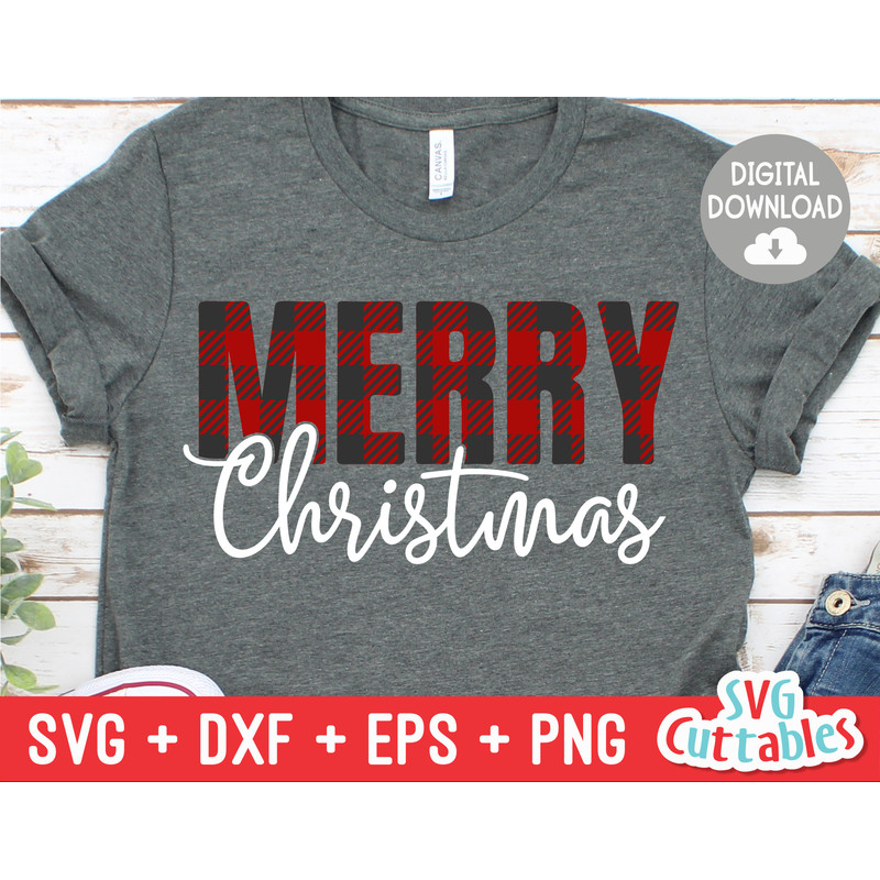 Merry Christmas svg - Christmas svg - Cut File - svg - eps - dxf - png - Buffalo Plaid - Plaid - Silhouette - Cricut file - Digital File.jpg