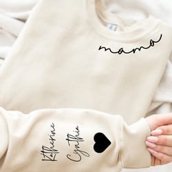 custom mama sweatshirt with kid name on sleeve, personalized mom sweatshirt , minimalist momma sweater, christmas gift