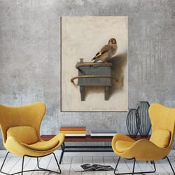 goldfinch by fabritius wall art canvas painting, bird canvas painting, decor for home and office decor, canvas ready to