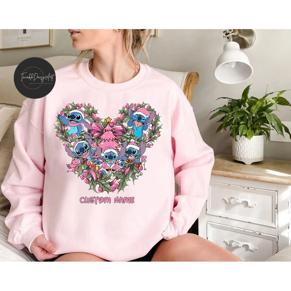 Personalized Pink Stitch Christmas Sweatshirt, Mickey's Very Merry Christmas shirt, WDW Disneyland Christmas shirt, Stitch Santa Claus.jpg