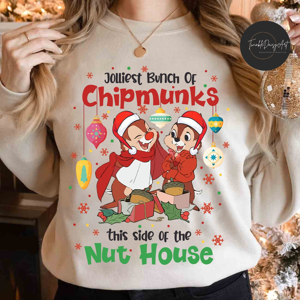Santa Chip And Dale Jolliest Bunch Of Chipmunks Retro Christmas Sweatshirt, Disney Mickey's Very Merry Xmas Party, Disney Christmas Tee.jpg