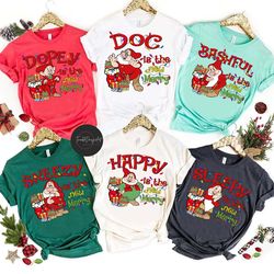 seven dwarfs christmas shirts, dopey grumpy sneezy bashful sleepy happy doc is the new merry, disney christmas matching