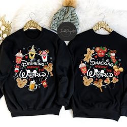 snacking around the world, drinking around the world, disney christmas shirts, epcot food and wine 2023 shirt, christmas