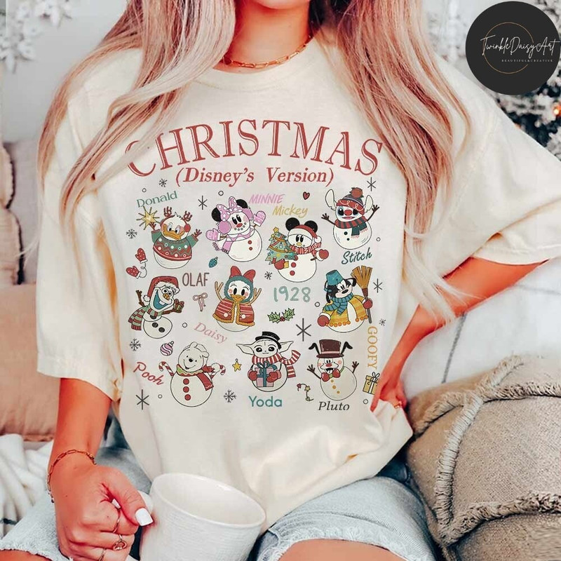 Snowman Characters Christmas Disney's Version Shirt, Mickey and Friends Christmas Gifts, Disney Family Christmas Matching, Stitch Pooh Xmas.jpg