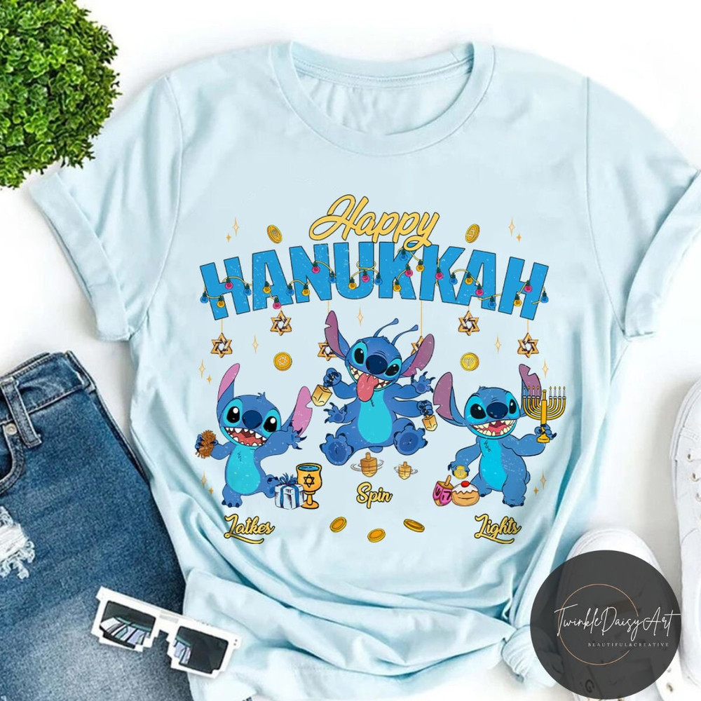 Stitch Happy Hanukkah Latkes Spin Lights T-shirt sweatshirt, Disney world Disneyland Hanukkah Holiday shirt, family trip Christmas shirts.jpg