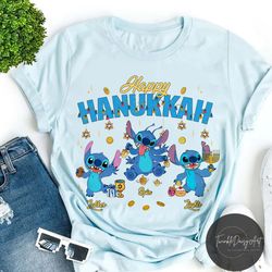 stitch happy hanukkah latkes spin lights t-shirt sweatshirt, disney world disneyland hanukkah holiday shirt, family trip