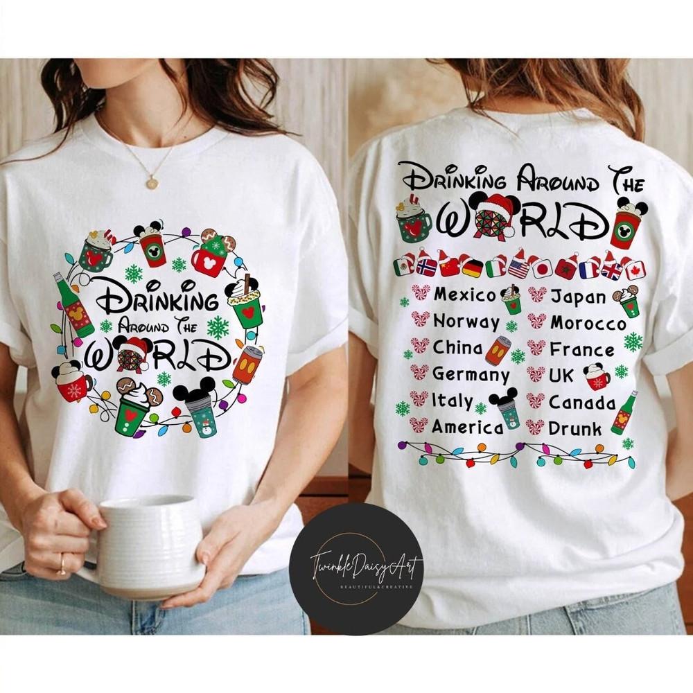 Two-sided Disney Epcot Drinking Around The World Christmas Shirt, Mickey Minnie Snacks Drinks Christmas Lights, Disney Drinking Team Shirt.jpg