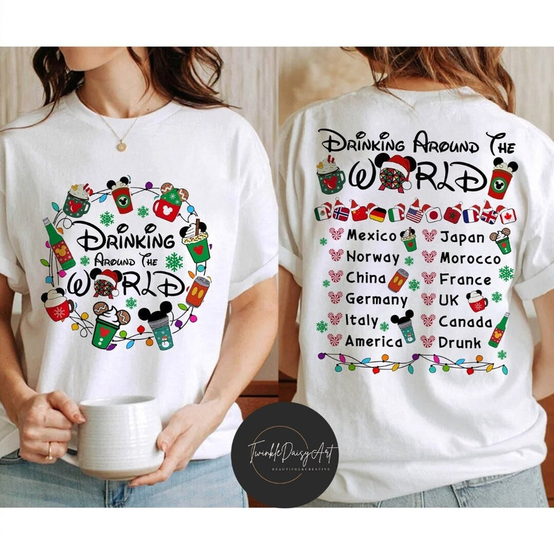 Two-sided Disney Epcot Drinking Around The World Christmas Shirt, Mickey Minnie Snacks Drinks Christmas Lights, Disney Drinking Team Shirt.jpg