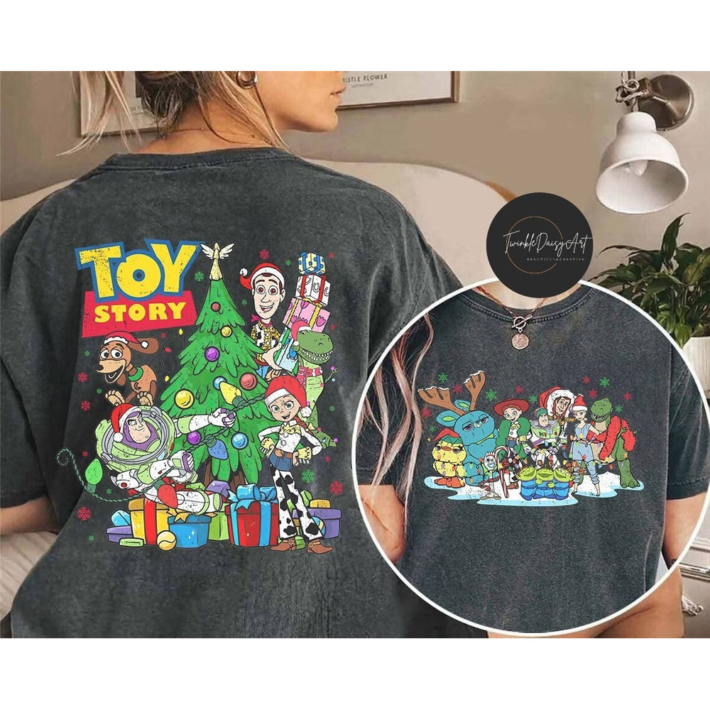 Two-sided Disney Pixar Toy Story Christmas Shirt, Toy Story Characters Buzz Lightyear Woody Rex Christmas Tree, Disney Family Christmas Gift.jpg