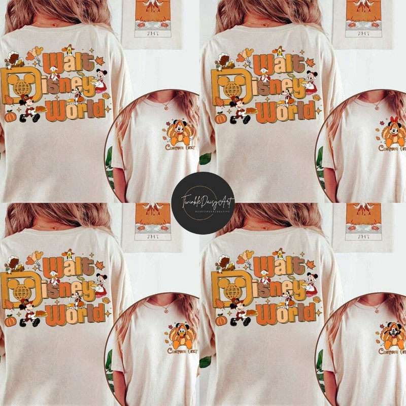 Two-sided Mickey and Friends Disney Thanksgiving Shirt, Disney Family Thanksgiving Turkey Matching, Disney Epcot Fall Vibes Pumpkin 2023 Tee.jpg