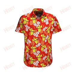 anime summer hawaiian shirt and short, anime summer shirt, anime set hawaiian, pokmon hawaii shirt,pikachu shirt,pikachu