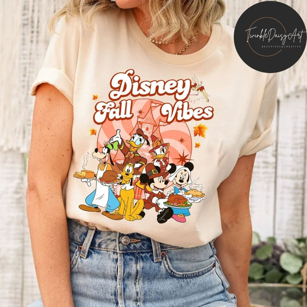 Vintage Disney Thanksgiving Fall Vibes Shirt, Retro Mickey and Friends Fall Turkey, Disney Family Thanksgiving Matching, Disney Castle Shirt.jpg