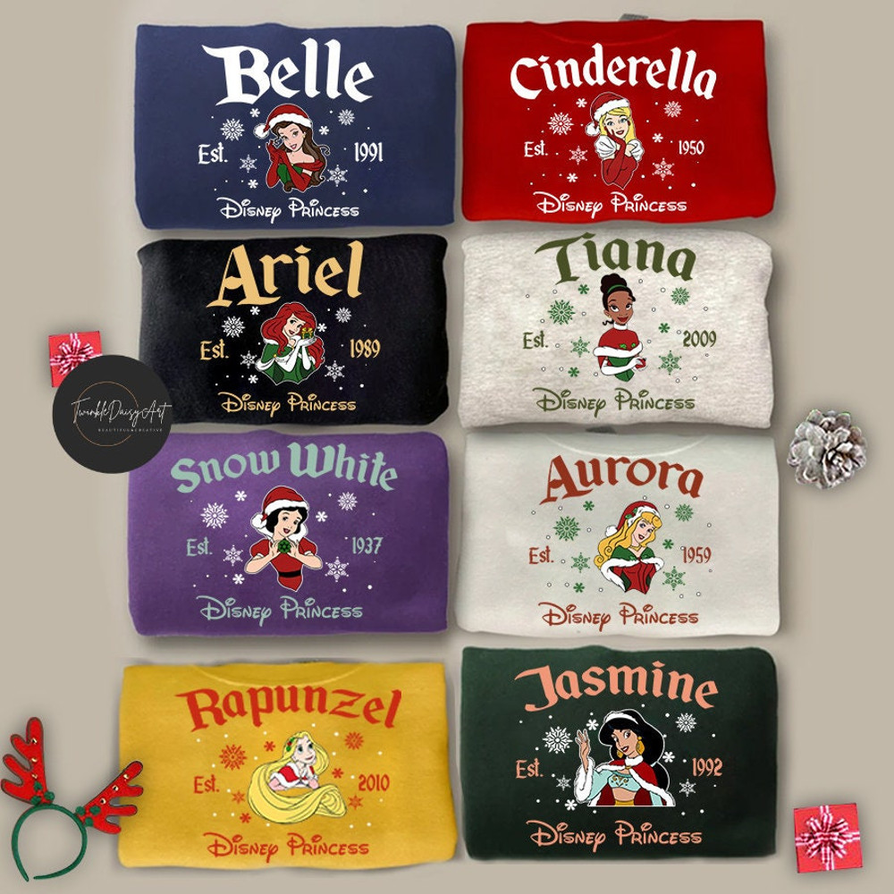 Vintage Retro Disney Princess Merry Christmas Shirt, Disney Christmas Princess All Characters Shirt, Disney Girl Trip Christmas Party Shirt.jpg