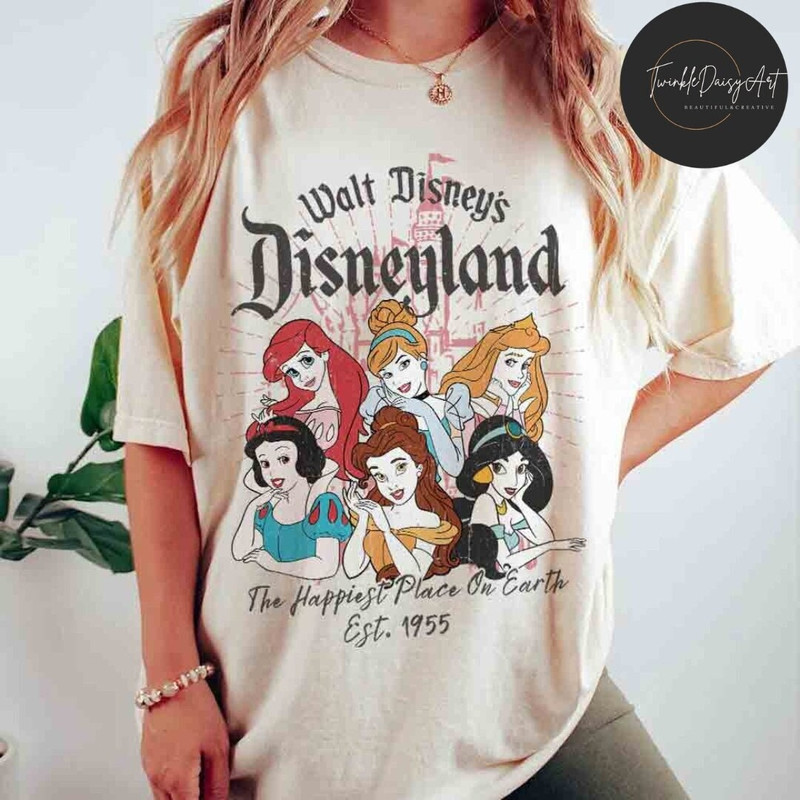 Vintage Walt Disney's Disneyland Princess The Happiest Place On Earth Est 1955 Shirt, Retro Disney Castle Shirt, Princess Girl Trip Shirt.jpg