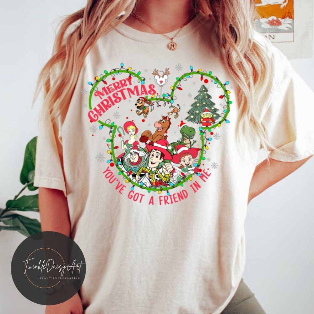 You've got a friend in me Toy Story Christmas Shirt, Woody Buzz Lightyear Jessie Merry Christmas shirt, Mickey Christmas lights shirt.jpg