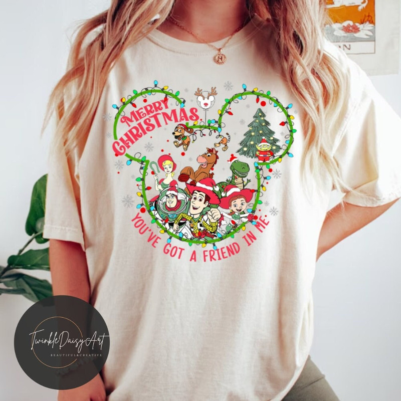 You've got a friend in me Toy Story Christmas Shirt, Woody Buzz Lightyear Jessie Merry Christmas shirt, Mickey Christmas lights shirt.jpg