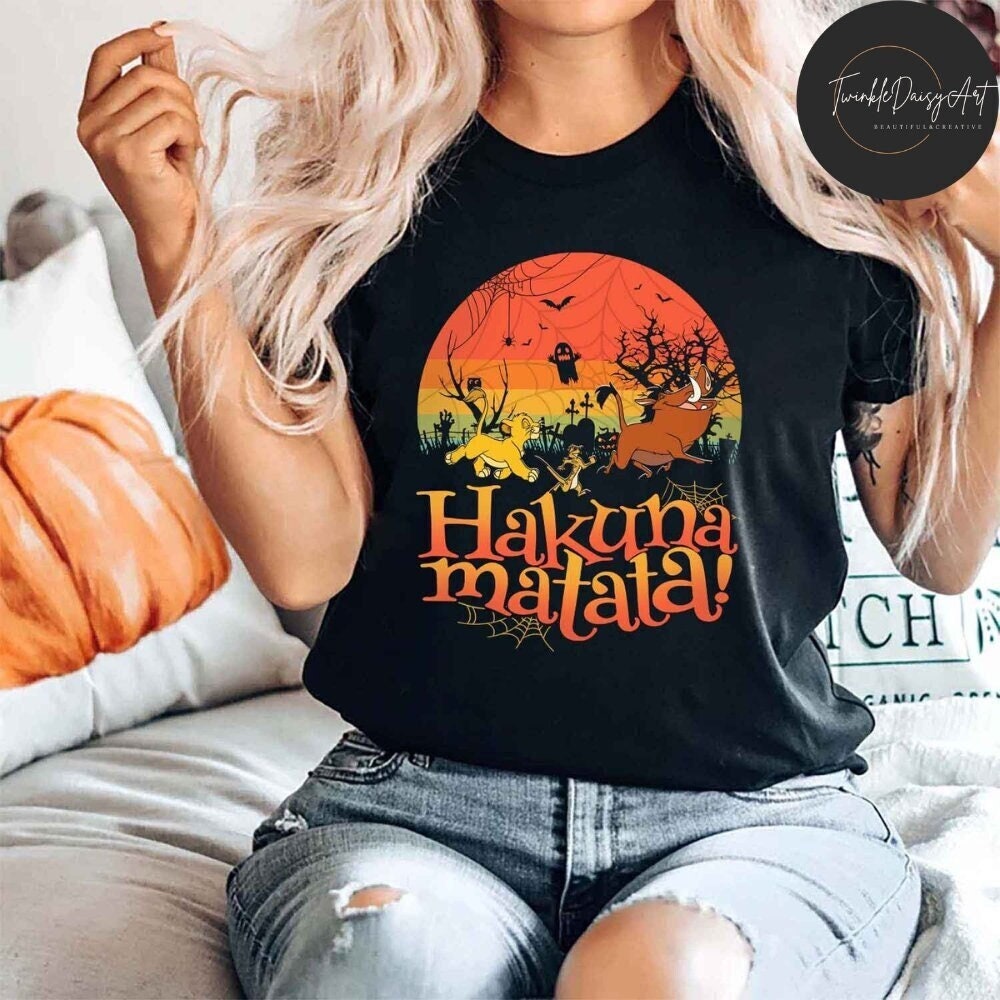 Disney Animal Kingdom Halloween Hakuna Matata Shirt, Disney Lion King Simba Timon Pumbaa Halloween, Disney Family Halloween Party 2023 Shirt.jpg