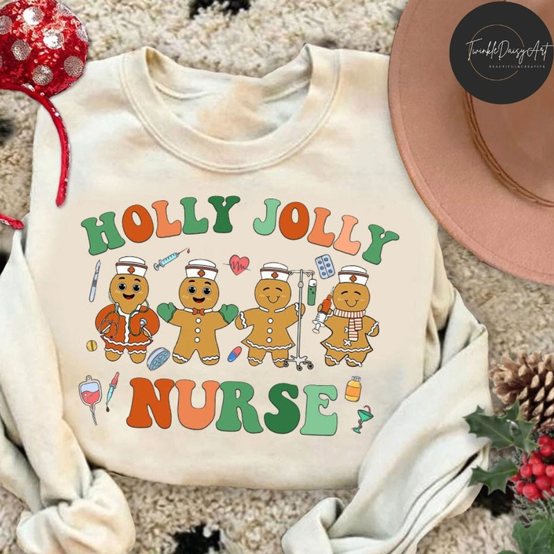 Gingerbread Christmas Holly Jolly Nurse Shirt, Christmas Nurse Sweatshirt, Nursing Christmas Matching, Nursing School Christmas Gift Shirt.jpg