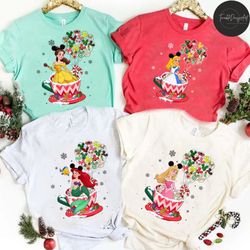 mickey ears disney princess christmas balloons teacup shirt, disney princess girl trip very merry christmas party 2023,