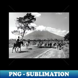 Vintage Photo of Cattle Drive past San Miguel Volcano - High-Quality PNG Sublimation Download - Enhance Your Apparel with Stunning Detail