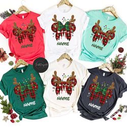 personalized buffalo plaid mickey minnie christmas shirts, disney christmas reindeer shirt, mickey minnie xmas lights, c