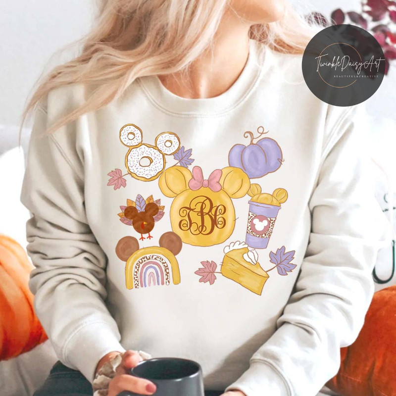 Personalized Mickey Minnie Fall Disney Pumpkin Thanksgiving Shirt, Watercolor Disney Fall Pumpkin Spice Shirt, Disney Family Fall Vibes Tee.jpg