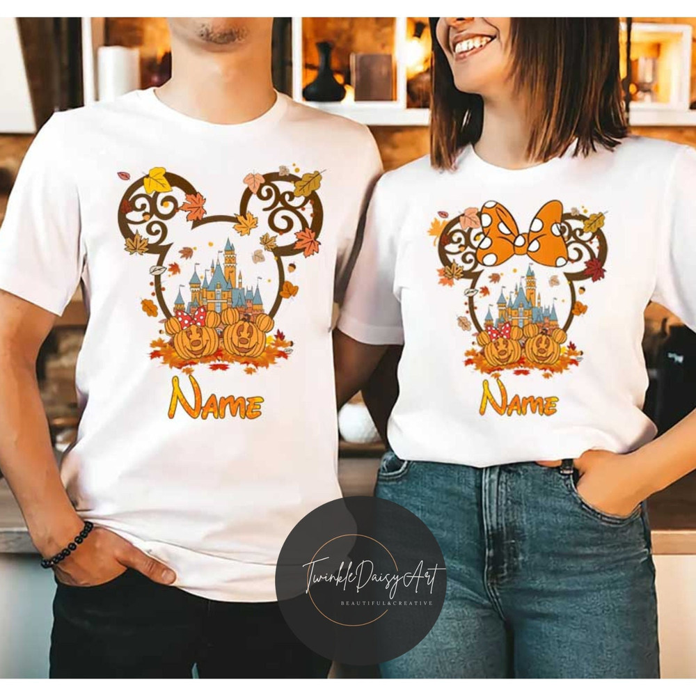 Personalized Mickey Minnie Fall vibes shirt, Vintage Disney Castle Fall Autumn shirt, Fall Disney shirt, Disney world Disneyland trip shirt.jpg