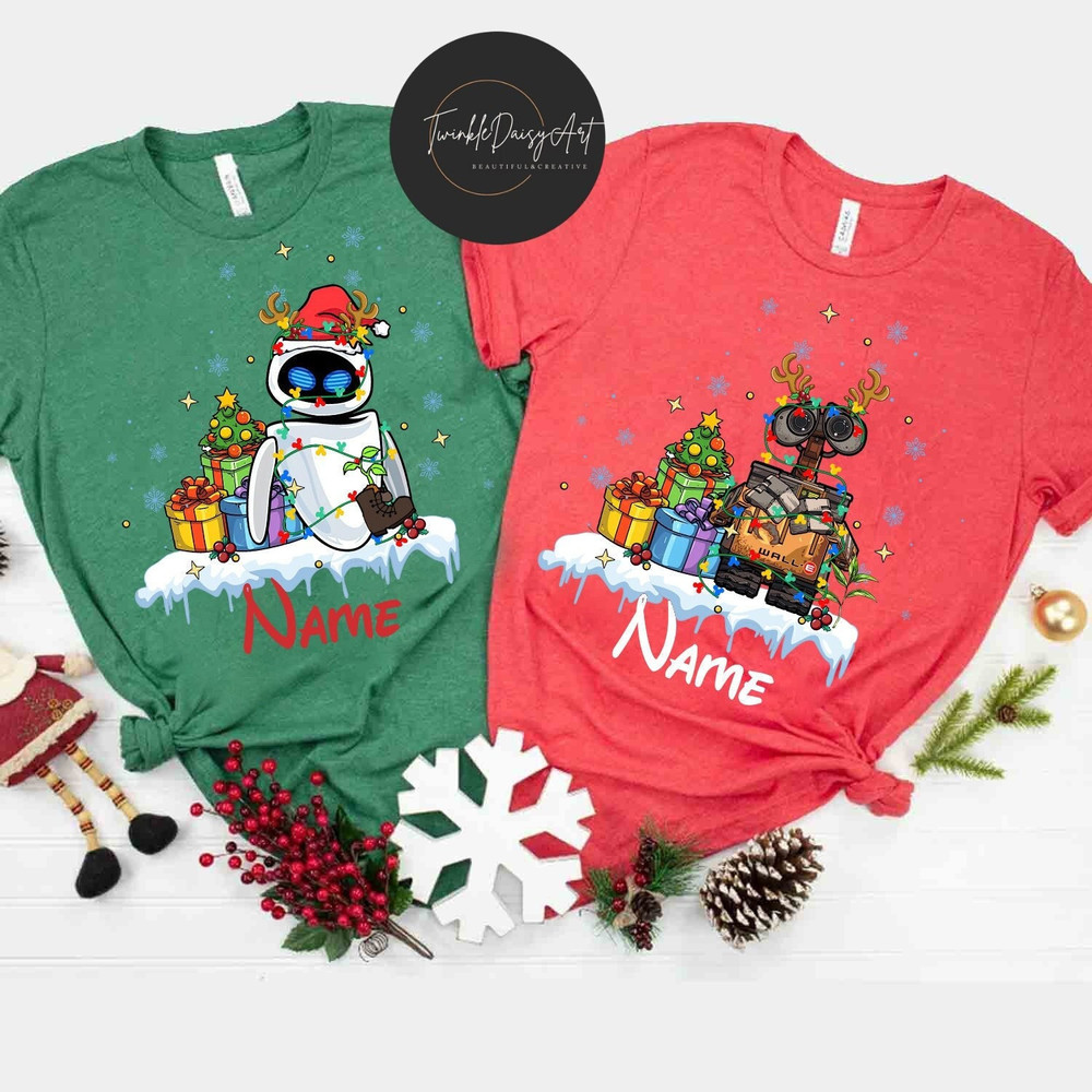 Personalized Wall-E and EVE Christmas Lights shirts, Disney Christmas Couples shirt, Xmas Disney Pixar, Disneyland Christmas Trip Shirt.jpg